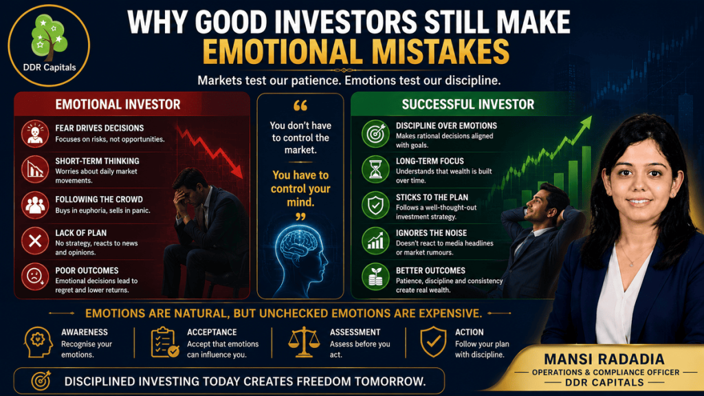 Comparison between emotional investing behaviours and disciplined long-term investing habits.