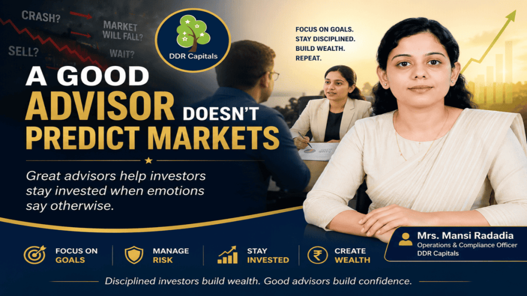 Financial advisor helping investors stay invested through market uncertainty instead of predicting short-term market movements.