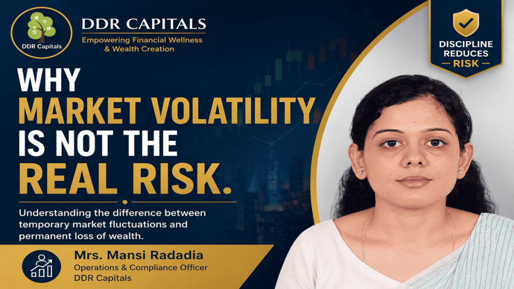 Market volatility is not the real risk. Investor education image explaining how emotional investment decisions, not temporary market fluctuations, pose the greatest risk to long-term wealth creation.