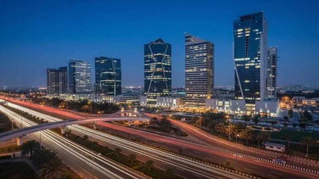GIFT City towers and financial district at night in Gandhinagar Gujarat